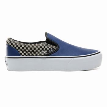 Damske Tenisky Na Platforme Vans Python Check Classic Slip-On Modre/Biele VA82MDKZY